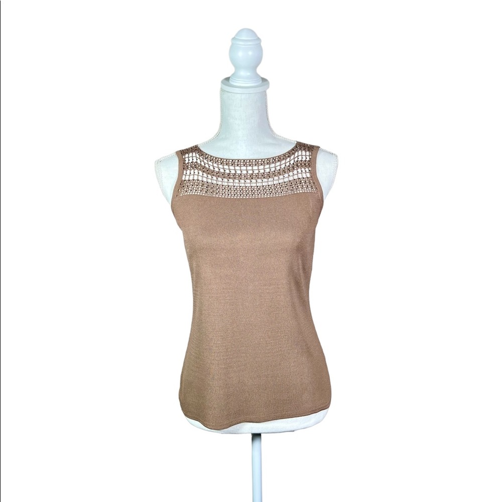 Kenneth Miller Knit Embelished Taupe Tank Sz S